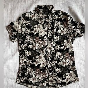 ASOS black-and-white floral short-sleeve button-up shirt